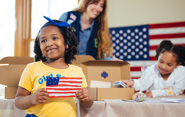 Girl Scout with American flag